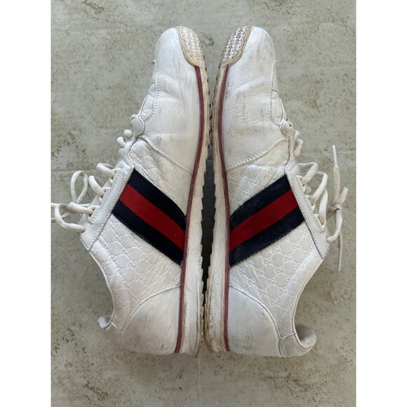Gucci White Leather Sneakers With Red & Blue Stripes Size 10G - Picture 4 of 13